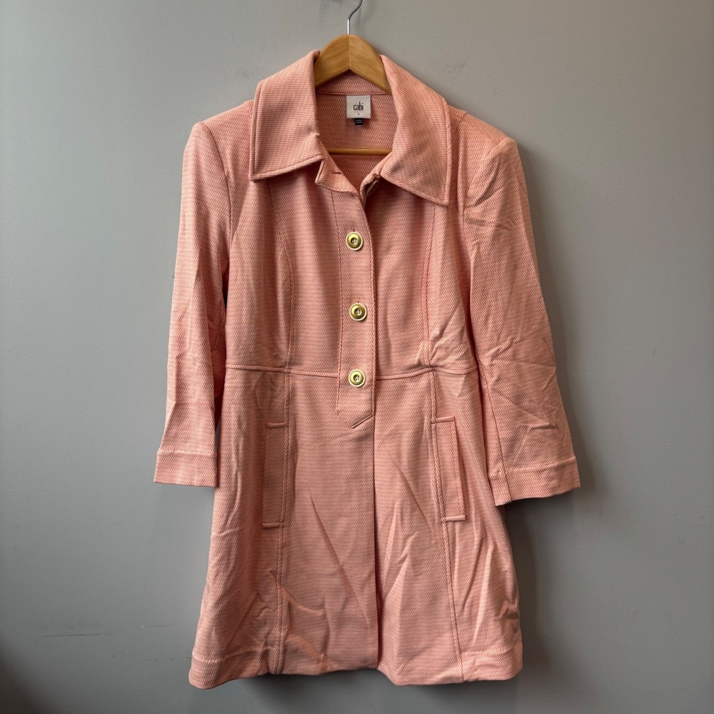 Cabi Take 5 Jacket Coat Peach Pink White Stretch Knit Button Front  6023